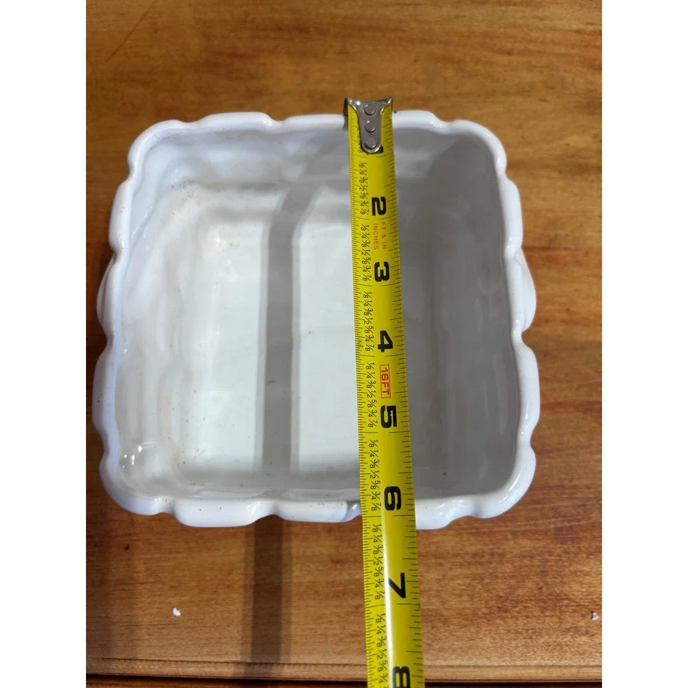 Teleflora Gift Ceramic Basketweave Planter White Floral Square Vase Cottagecore